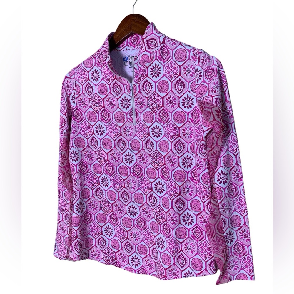 IBKUL Quarter Zip Pullover Women S Pink Geometric UPF 50 Long Sleeve Top - Picture 4 of 5